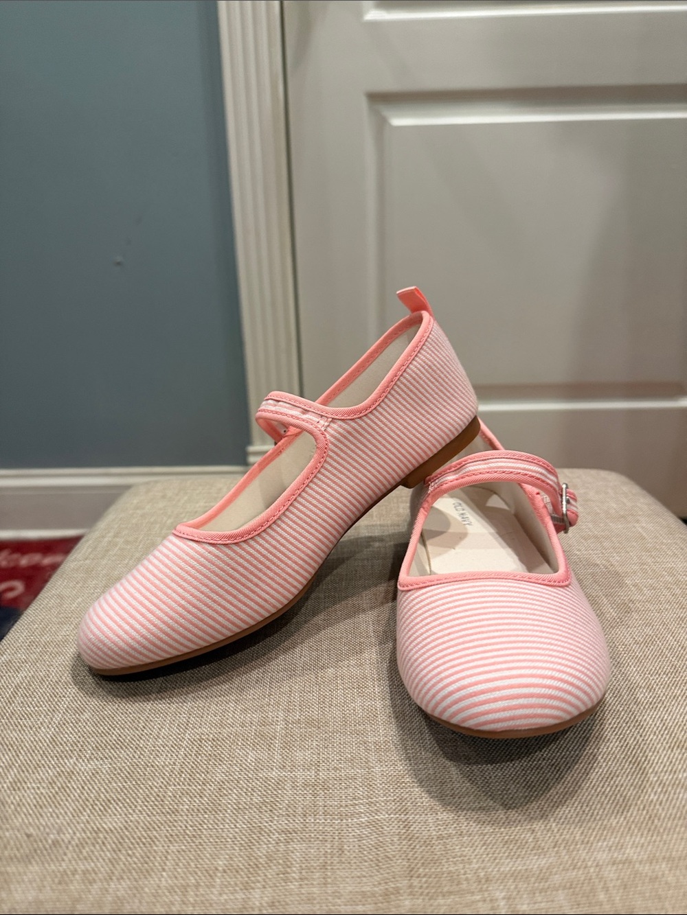 Old Navy Pink & White Striped Mary Jane Shoes